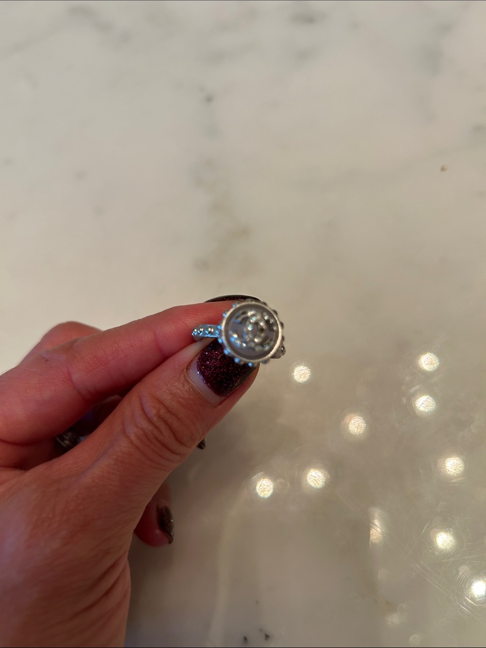 Vintage CHANEL Halo Crystal Ring in White - Elegant Women's Jewelry
